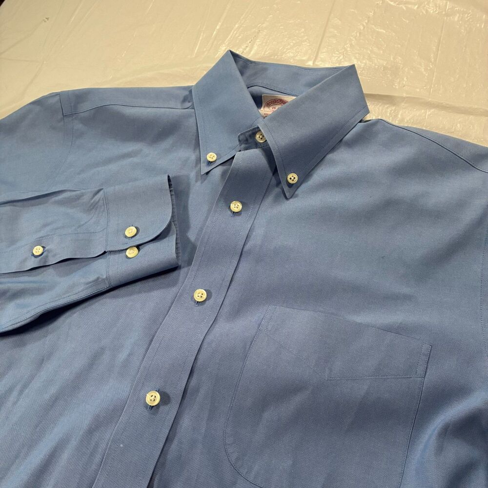 Brooks Brothers Mens 15-4/5 Solid Blue Button Down Long Sleeve